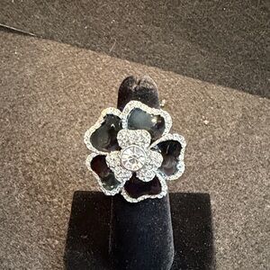 Lia Sophia Silver and Black Flower Ring